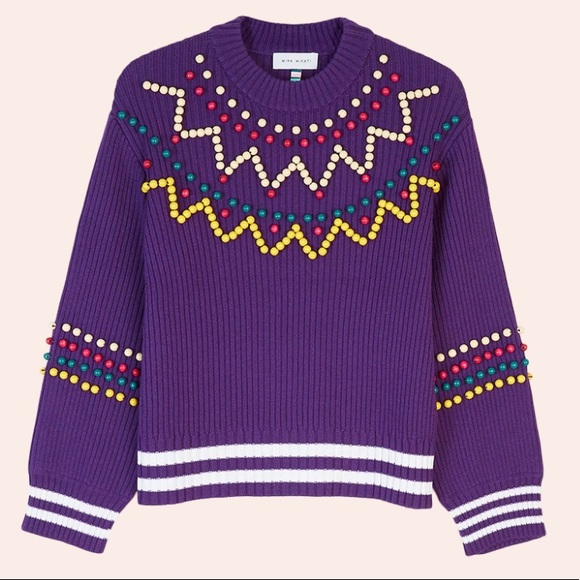 NWT Mira Mikati Beaded Purple Wool Blend Sweater